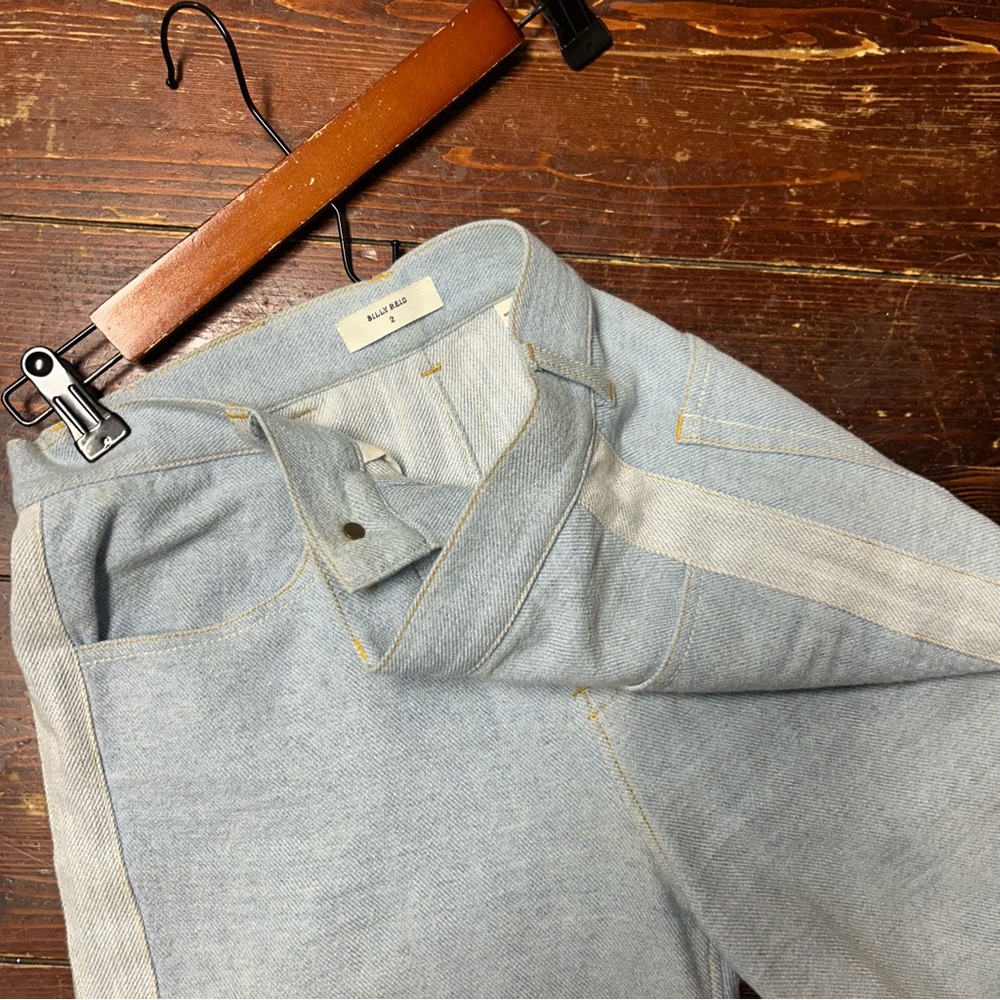 Billy Reid lightwash cotton denim flowy jeans size 2 side stripe raw edge Italy